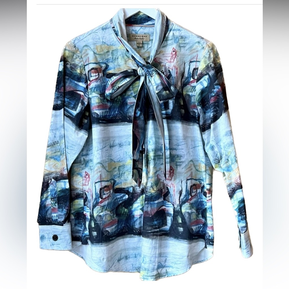 Burberry Lobelia Multicolored Bow Blouse Top Shirt - Picture 7 of 12